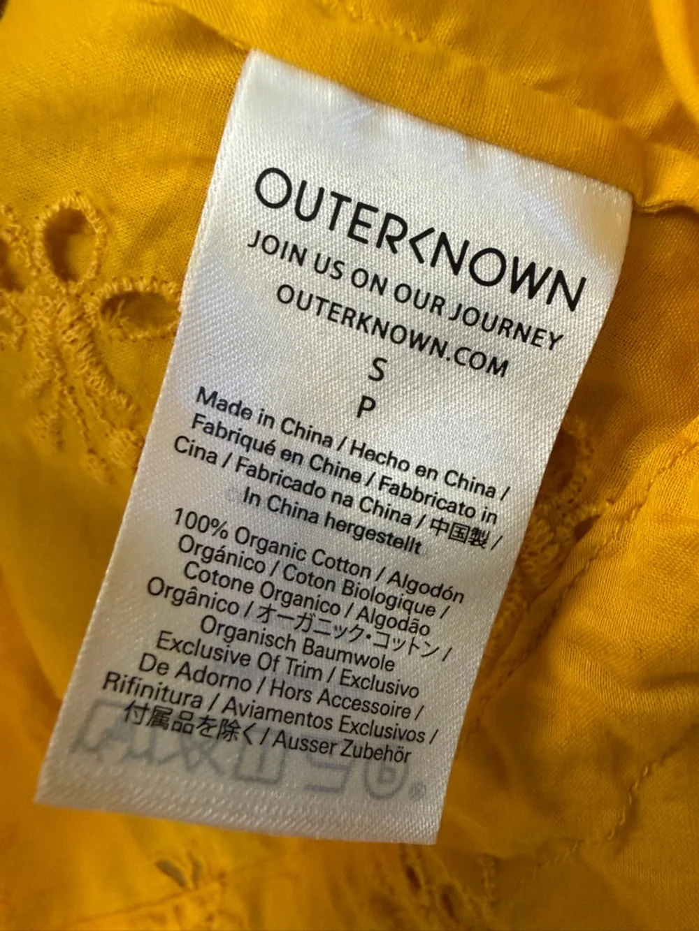 Outerknown Poet Blouse Yellow Eyelet Organic Cotton Peplum Top Size S NWT - Picture 4 of 11